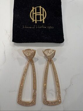 House of Harlow 1960 Gold Crystal Open-Frame Drop Earrings